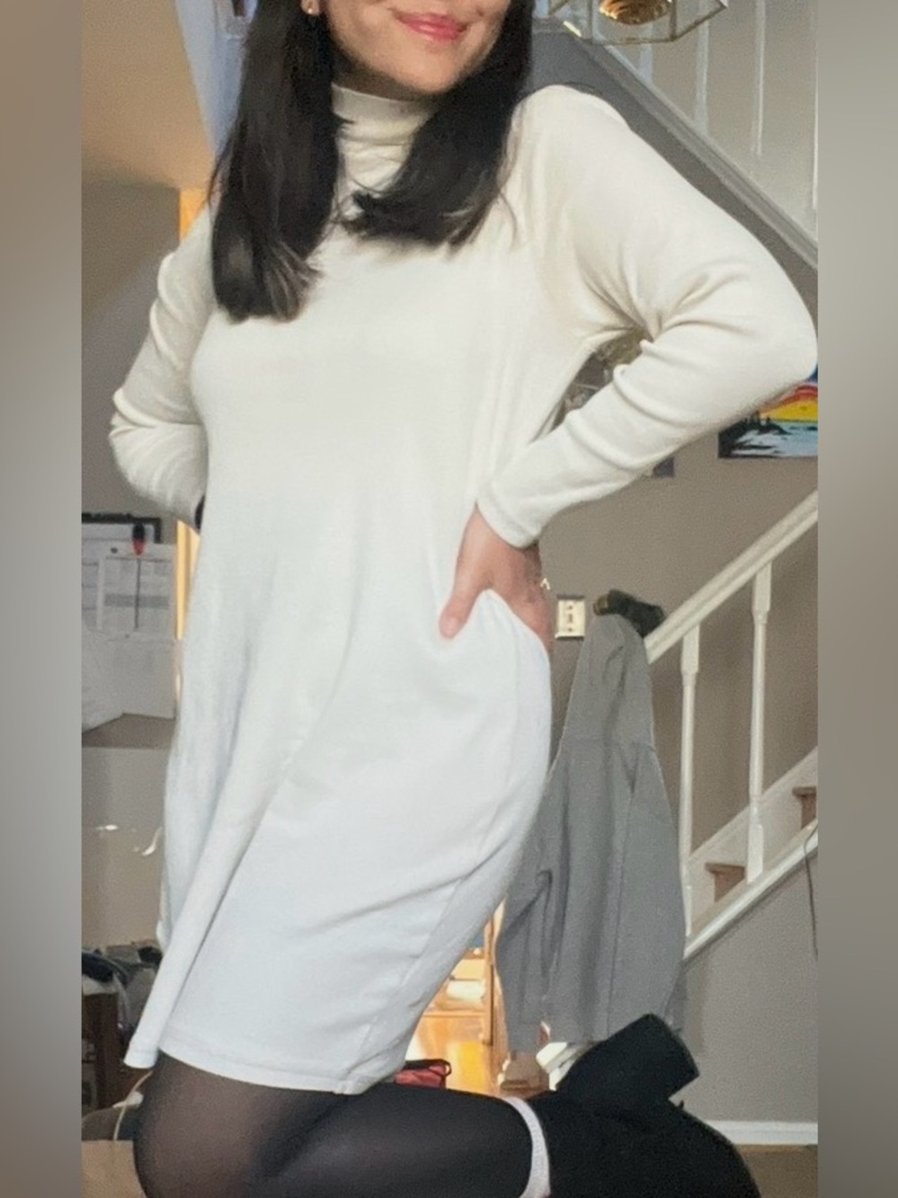 Old Navy Cream Mock Neck Long Sleeve Dress